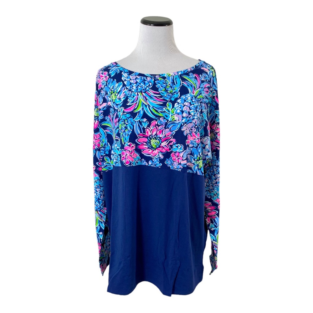 Lilly Pulitzer Finn Top Pineapple Paradise High Tide Navy Long Sleeve XXL